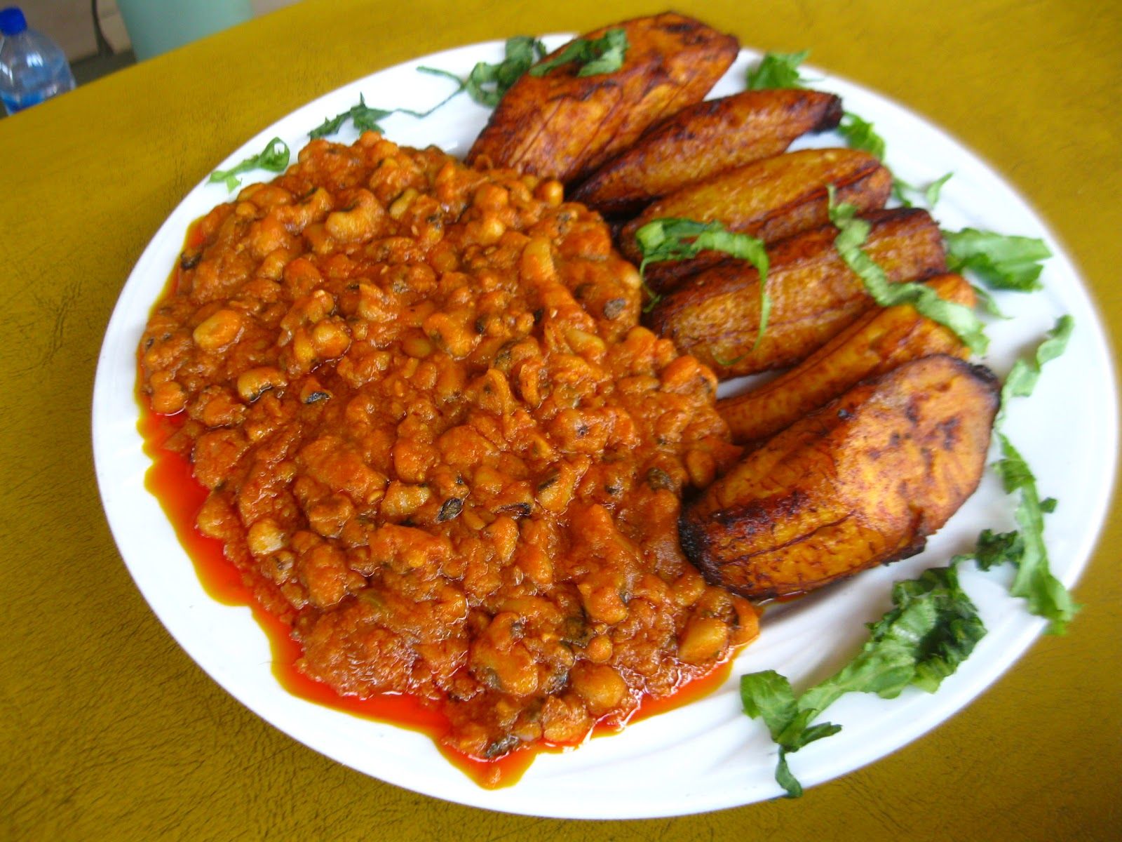 Beans Stew with Fried Riped Plantain